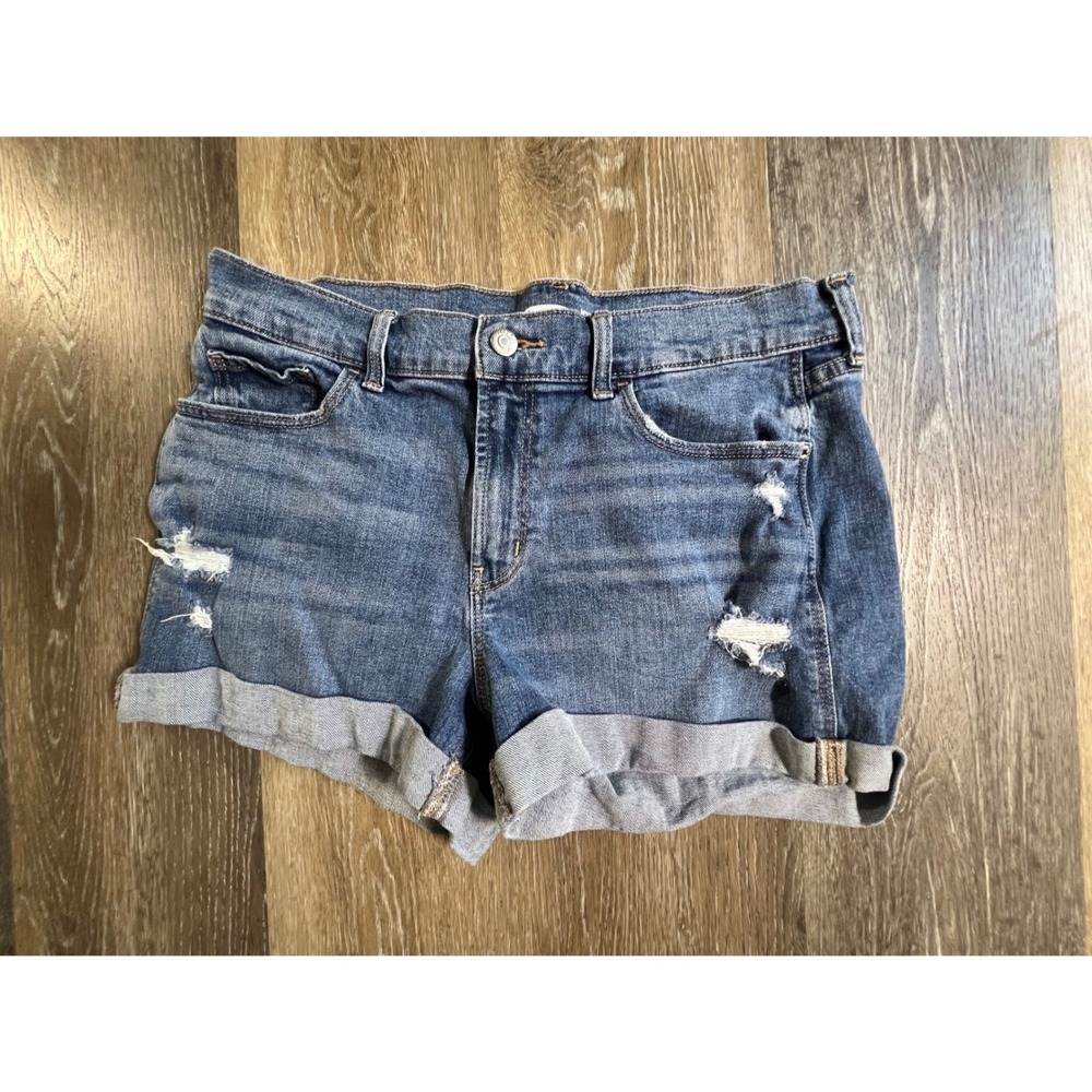 Old Navy Boyfriend Short Womens 10 Blue Denim Distressed Cuffed Mid Rise